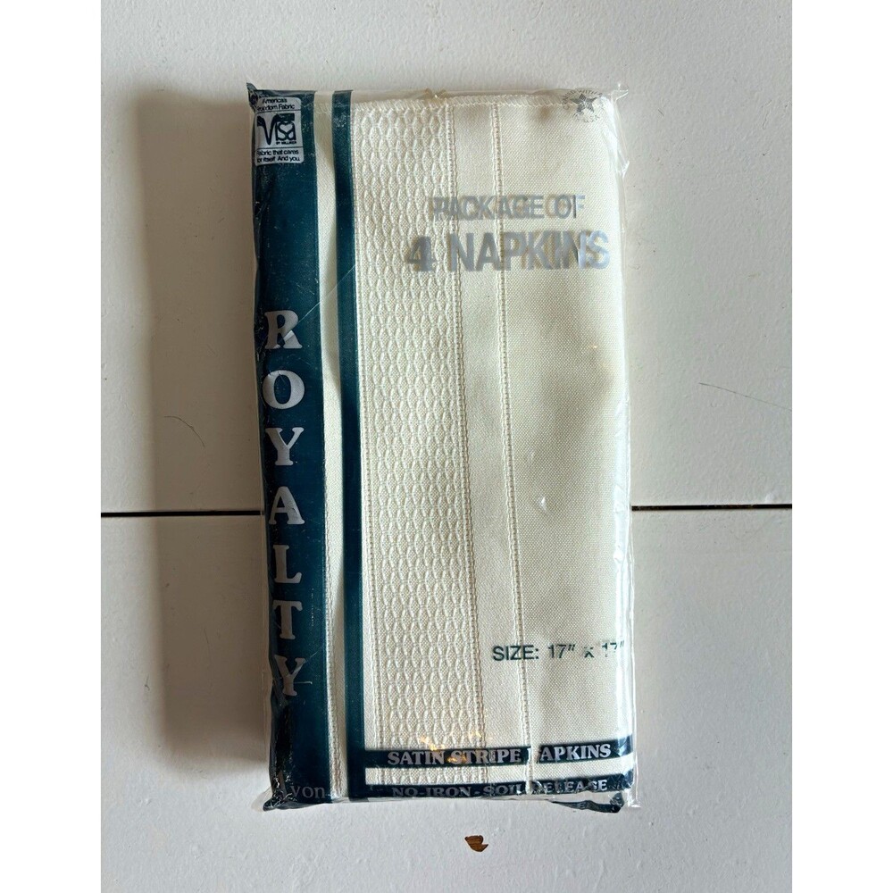 NOS Avon Royalty 4-Pack Bone Satin Stripe Napkins 17x17 100% VISA Polyester VTG